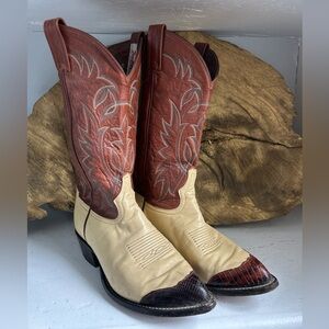 Tony Lama Urban Cowboy Lizard Wingtip Western Cowboy Boots CY3505 Size 7.5D Mens